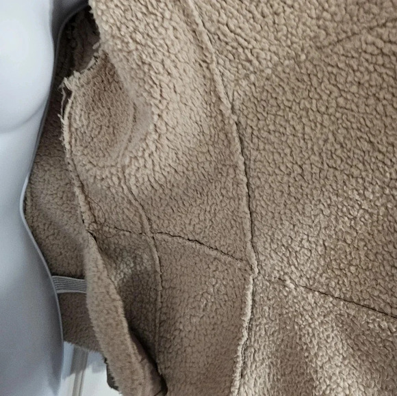 Forever 21 Faux Leather Sherpa Jacket S Brown Shearling Moto Drape Y2K Glam - Picture 5 of 11